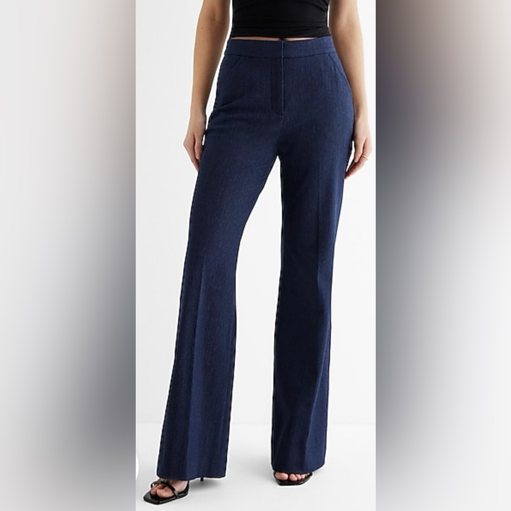 ￼ Express editor, high-rise, flare trouser pants, Heather blue